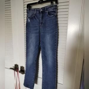 MZ Denim Women's 9/29 Raw Hem Straight Leg Jeans Med Wash